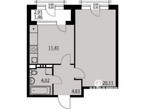 1-к квартира, вторичка, 43м2, 7/25 этаж
