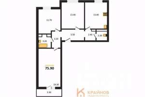 3-к квартира, вторичка, 76м2, 16/17 этаж