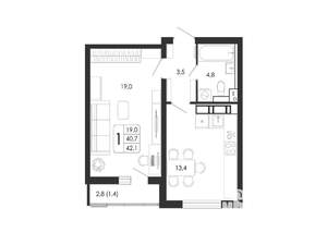 1-к квартира, вторичка, 42м2, 15/17 этаж