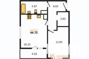 1-к квартира, строящийся дом, 45м2, 7/25 этаж