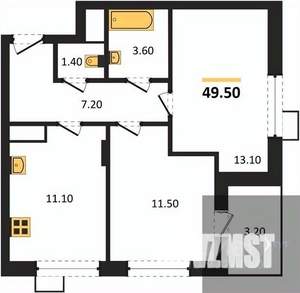 2-к квартира, вторичка, 49м2, 8/13 этаж