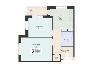 2-к квартира, вторичка, 47м2, 10/18 этаж