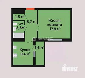 1-к квартира, вторичка, 38м2, 8/17 этаж