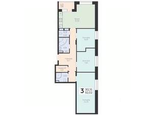 3-к квартира, строящийся дом, 92м2, 13/16 этаж