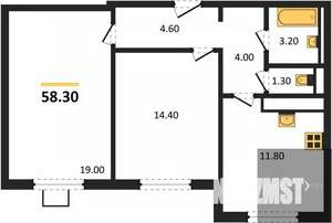 2-к квартира, вторичка, 58м2, 3/19 этаж