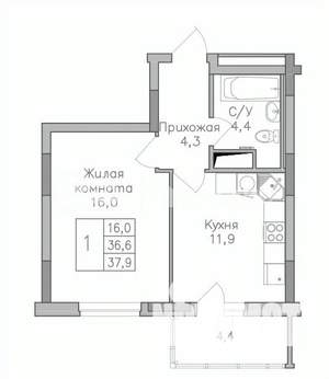 1-к квартира, строящийся дом, 38м2, 9/25 этаж