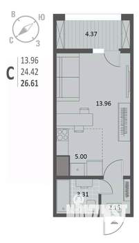 Студия квартира, строящийся дом, 27м2, 12/18 этаж