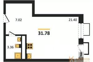Студия квартира, вторичка, 32м2, 2/21 этаж