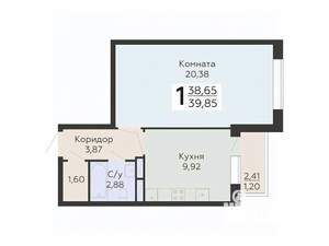 1-к квартира, вторичка, 40м2, 15/20 этаж