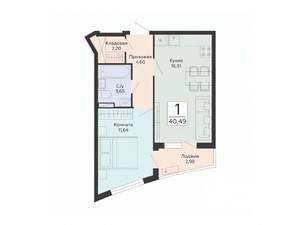 1-к квартира, строящийся дом, 40м2, 9/13 этаж