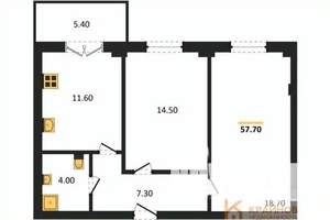 2-к квартира, вторичка, 58м2, 6/15 этаж