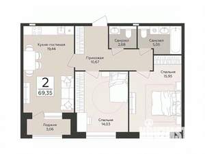 2-к квартира, строящийся дом, 69м2, 2/8 этаж