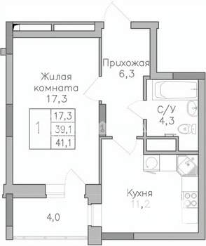 1-к квартира, строящийся дом, 41м2, 10/25 этаж
