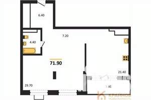 1-к квартира, строящийся дом, 72м2, 4/15 этаж