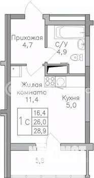 Студия квартира, вторичка, 29м2, 15/25 этаж