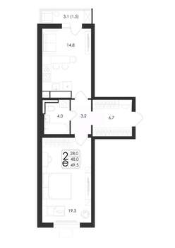 2-к квартира, вторичка, 50м2, 14/19 этаж