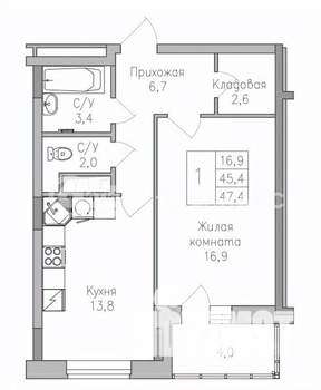 1-к квартира, строящийся дом, 47м2, 7/10 этаж