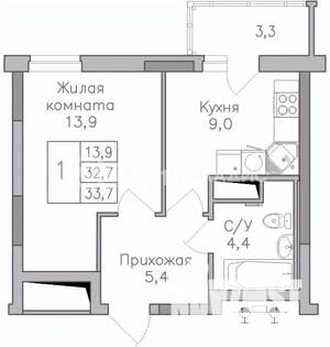 1-к квартира, строящийся дом, 34м2, 8/25 этаж