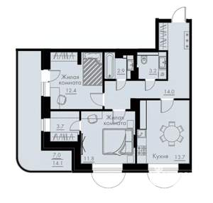 2-к квартира, вторичка, 69м2, 4/5 этаж