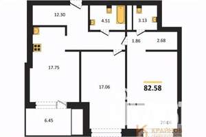 2-к квартира, вторичка, 83м2, 5/9 этаж