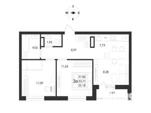 3-к квартира, вторичка, 55м2, 6/17 этаж