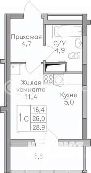 Студия квартира, строящийся дом, 29м2, 25/25 этаж