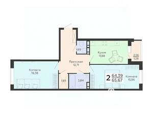 2-к квартира, вторичка, 66м2, 12/18 этаж