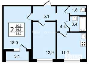 2-к квартира, вторичка, 58м2, 5/21 этаж