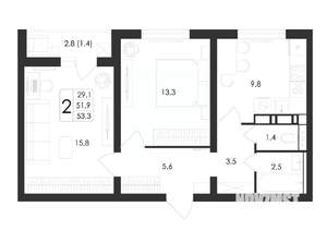 2-к квартира, вторичка, 53м2, 8/17 этаж