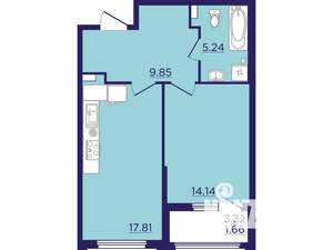 1-к квартира, вторичка, 49м2, 2/18 этаж