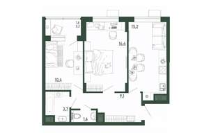 2-к квартира, строящийся дом, 58м2, 5/13 этаж