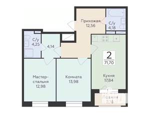 2-к квартира, строящийся дом, 72м2, 4/18 этаж