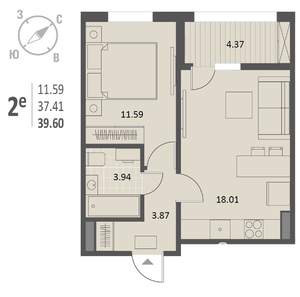 1-к квартира, вторичка, 40м2, 12/18 этаж