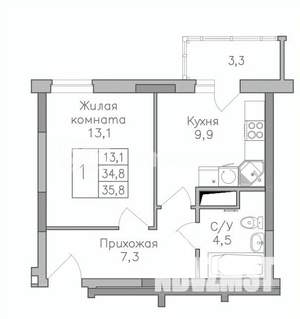 1-к квартира, строящийся дом, 36м2, 18/25 этаж