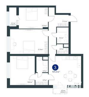 3-к квартира, строящийся дом, 101м2, 3/25 этаж
