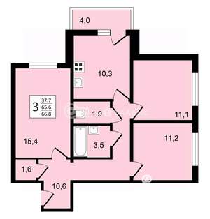 3-к квартира, строящийся дом, 67м2, 3/25 этаж