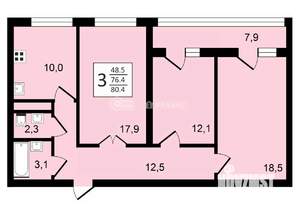 3-к квартира, вторичка, 80м2, 11/24 этаж