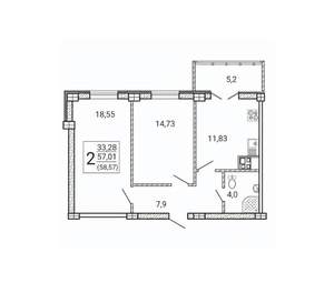 2-к квартира, вторичка, 59м2, 5/15 этаж