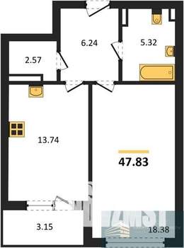 1-к квартира, вторичка, 48м2, 8/24 этаж