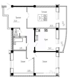 3-к квартира, вторичка, 101м2, 8/16 этаж