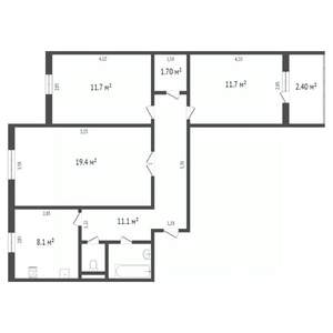 3-к квартира, вторичка, 55м2, 1/9 этаж