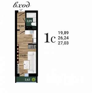 Студия квартира, строящийся дом, 27м2, 22/27 этаж