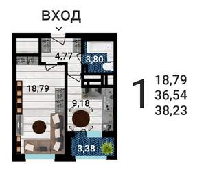 1-к квартира, строящийся дом, 37м2, 20/25 этаж