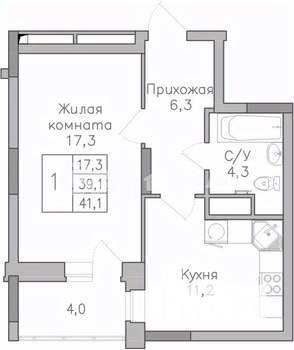 1-к квартира, вторичка, 41м2, 18/25 этаж