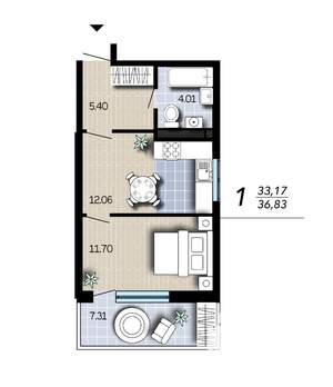 1-к квартира, вторичка, 37м2, 5/16 этаж