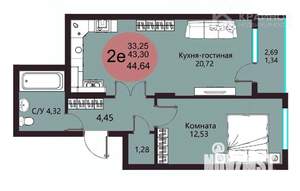 2-к квартира, вторичка, 45м2, 13/19 этаж