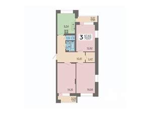 3-к квартира, вторичка, 71м2, 22/22 этаж