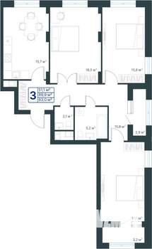 3-к квартира, строящийся дом, 93м2, 3/25 этаж