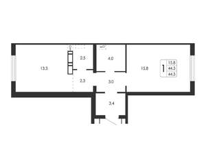 1-к квартира, вторичка, 44м2, 1/17 этаж