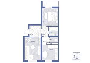 2-к квартира, вторичка, 56м2, 14/17 этаж